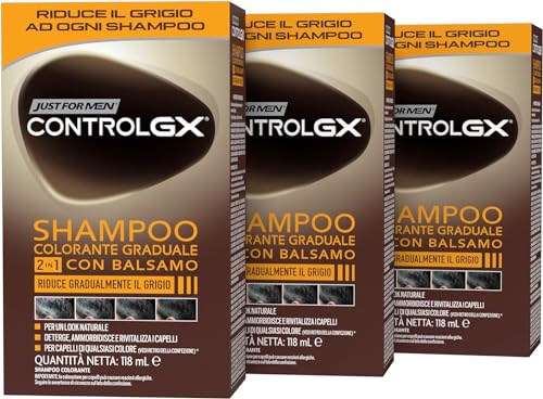 Just for Men Control GX, Shampoo für Herren, Farbe & Haarfarbe, 2-in-1 mit Conditioner, reduziert schrittweise Grau, für einen natürlichen Look (3 Pack) von Just for men