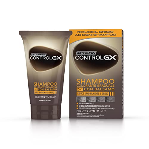 Just for Men Control GX Shampoo für Herren, Farbe & Haarfarbe, 2-in-1 mit Conditioner, reduziert allmählich das Grau, für einen natürlichen Look, 118 ml von Just for men