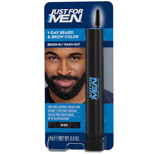 Just for Men Sofortige Ausbesserung für Bart und weiße Augenbrauen, temporäre Farbe für einen volleren und definierten Look für bis zu 30 Anwendungen, schwarz von Just for men