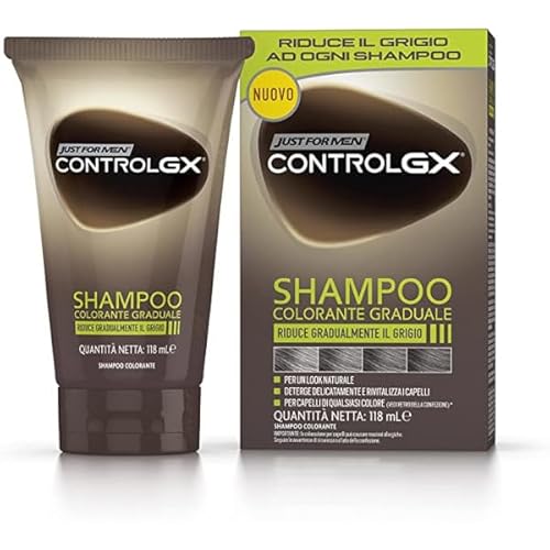 JUST FOR MEN Shampoo für Herren mit stufenweiser Farbauffärbung, graues Haar, Control GX, 118 ml, für den täglichen Gebrauch, natürlicher Effekt von JUST FOR MEN