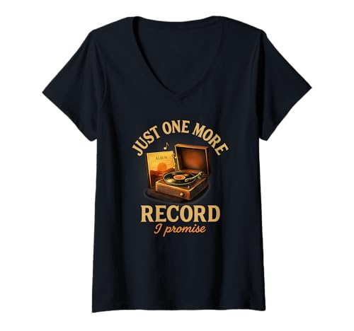 Damen Nur noch eine Schallplatte Ich verspreche Vinyl-Schallplatte T-Shirt mit V-Ausschnitt Damen Nur noch eine Schallplatte Ich verspreche Vinyl-Schallplatte T-Shirt mit V-Ausschnitt von Just one more record I promise Tee