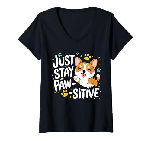 Damen Just Stay Pawsitive Puppy Kitty Paw Haustier Katze Hund Herren Damen T-Shirt mit V-Ausschnitt Damen Just Stay Pawsitive Puppy Kitty Paw Haustier Katze Hund Herren Damen T-Shirt mit V-Ausschnitt von Just stay Pawsitive Puppy Kitty Paw Men Women kIDS