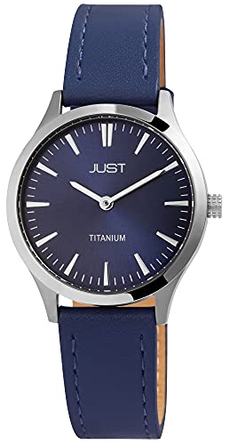 Just Damen - Uhr Lederarmband Titangehäuse Ø 33 mm Titandornschließe Analog Quarz JU10188 (Dunkelblau) von Just