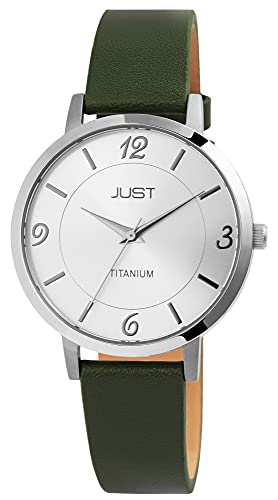Just Leti Damen - Uhr Lederarmband Titangehäuse Ø 37 mm Titandornschließe Analog Quarz JU10185 (grün) von Just