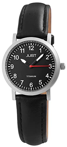 Just Damenuhr Schwarz Analog Titan Echt-Leder Quarz Armbanduhr von Just