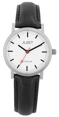 Just Damen - Uhr Lederarmband Ø 30 mm Titangehäuse Titandornschließe Analog Quarz JU10038 von Just