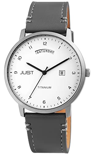 Just Fanis Herren-Uhr Leder Datum Tag Dornschließe Analog Quarz JU20191 (grau) von Just