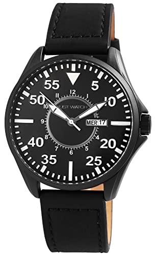 JUST WATCH Austin Herren-Uhr Leder Datum Tag Analog Quarz JW20113 (schwarz) von JUST WATCH