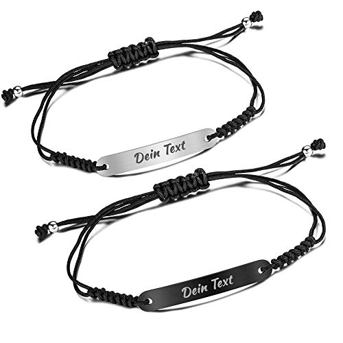 2x Personalisierbares Partnerarmbänder mit Gravur | Hochwertiges Pärchenarmband mit Edelstahl Platte | Persönliche Namensgravur | Ideal als Armband für Paare oder Freundschaftsarmband Silber von Just4Trend