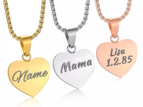 Herzkette mit Wunschgravur - Damen-Kette Namenskette mit Name oder Buchstaben - Amulett in Herzform - Personalisierte Edelstahl Kette Herz (Gold) von Just4Trend