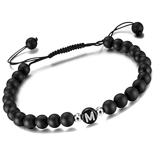 Just4Trend Couple Namensarmbänder Buchstaben Armband | Partner Armbänder echte Edelsteine Achat | Perlenarmband verstellbare geflochtene Schnur | Freundschaftsarmband Buchstabe M von MY LUXERY