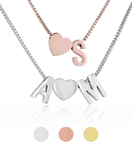 Personalisierte Buchstaben Damen Halskette/Armband aus Edelstahl Namenskette | Karabinerverschluss 45cm + 5cm Extra | Alphabet A-Z | Klassischer schmuck Herz Kette als Geschenk Kette Dreifach von MY LUXERY