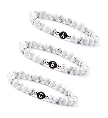 Just4Trend Personalisierte Partnerarmbänder | Pärchen Namensbänder couple Edelsteine Howlith 6mm | Perlenarmband Freundschaftsarmband Buchstaben Armband W1 von MY LUXERY