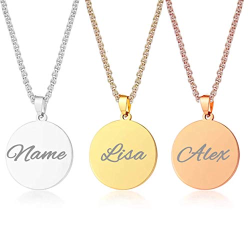 Personalisierter Rundkette mit Wunschgravur - Damen-Kette Namenskette mit Name oder Buchstaben Halskette Amulett in Rund-form Plättchen - Initialen Edelstahl Gravur Kette Runder Anhänger Silber von Just4Trend