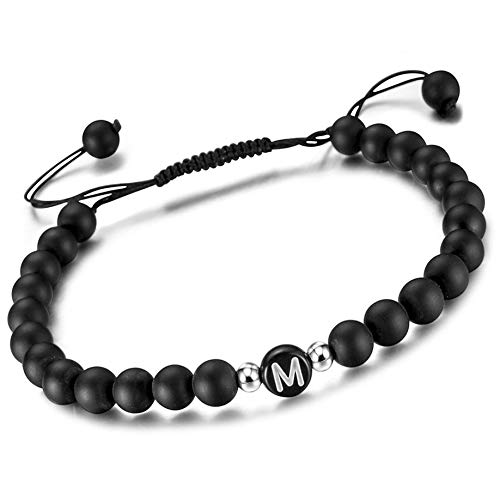 couple Namensarmbänder Buchstaben Armband | Partner Armbänder echte Edelsteine Achat | Perlenarmband verstellbare geflochtene Schnur | Freundschaftsarmband Buchstabe C von MY LUXERY