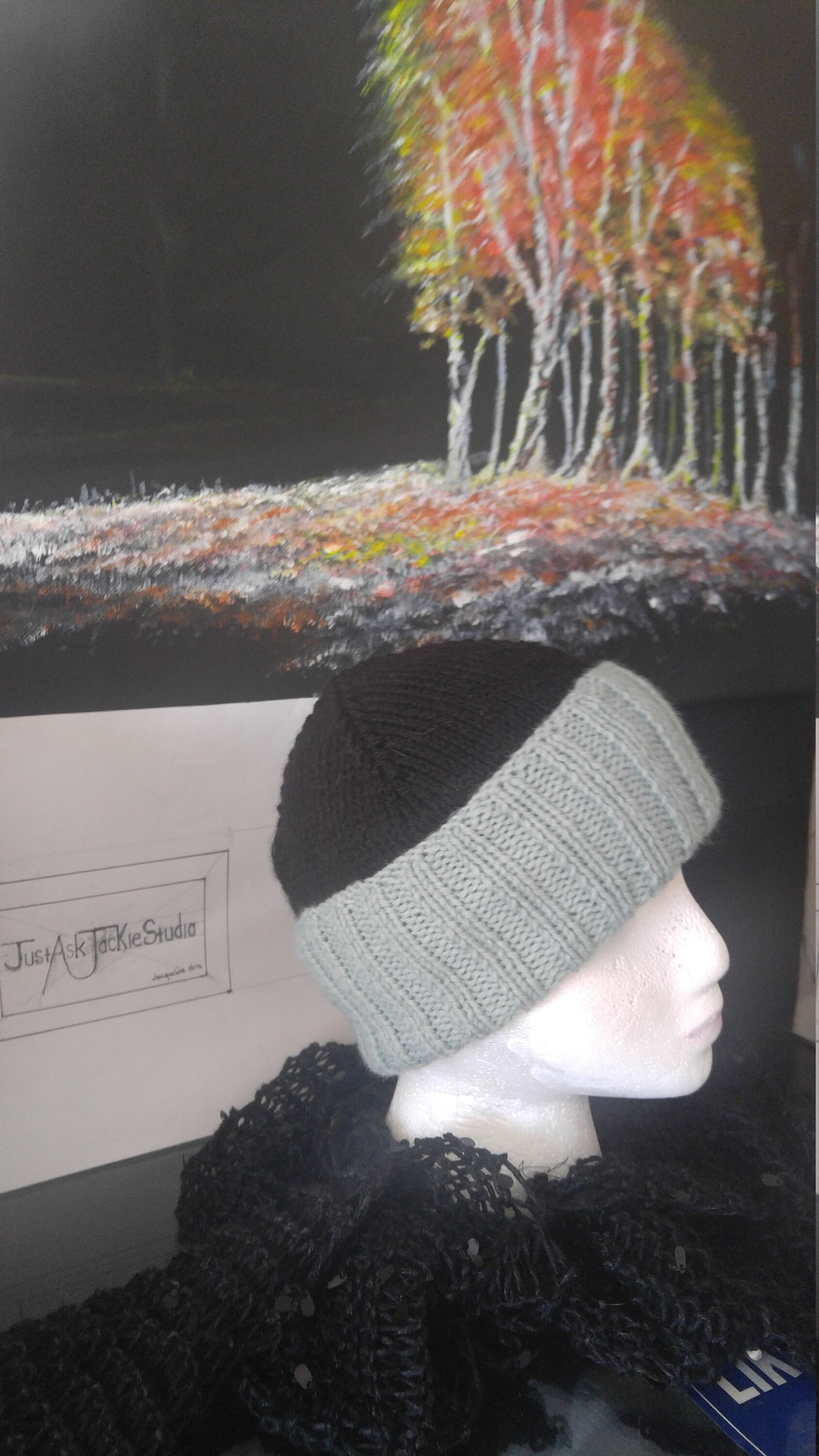 Schwarze Und Teale Hand Gestrickte Damenmütze Schwarze Und Teale Hand Gestrickte Damenmütze von JustAskJackie