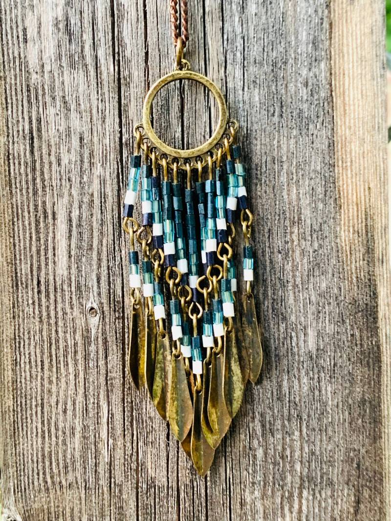 Antike Bronze Perlen Anhänger Halskette - Boho Stil von JustBeadItByDrue