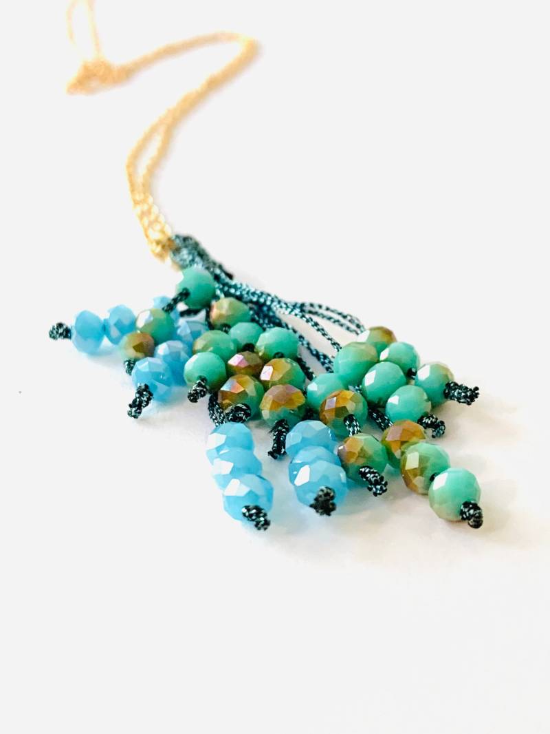 Blaue Perlen Quaste Halskette - Sterling Silber von JustBeadItByDrue