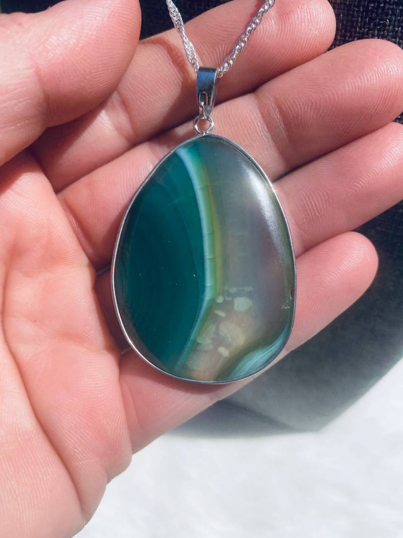 Grüner Achat Anhänger - Echter Stein Sterling Silber Halskette Justbeaditbydrue von JustBeadItByDrue