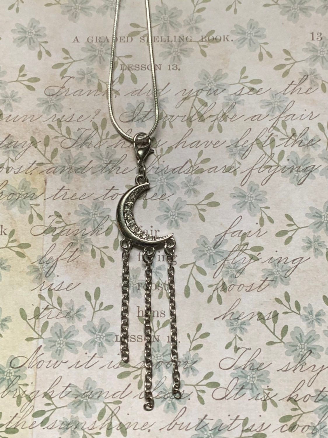 Halbmond Anhänger Silber Celestial Halskette von JustBeadItByDrue