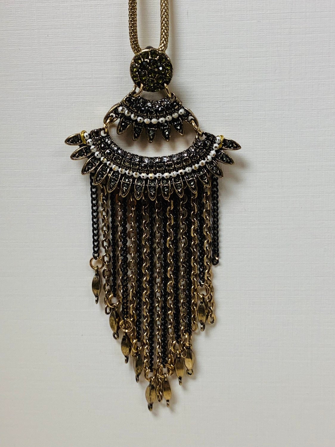 Ketten Quasten-Halskette Langer Gemischter Metall Boho Schmuck von JustBeadItByDrue