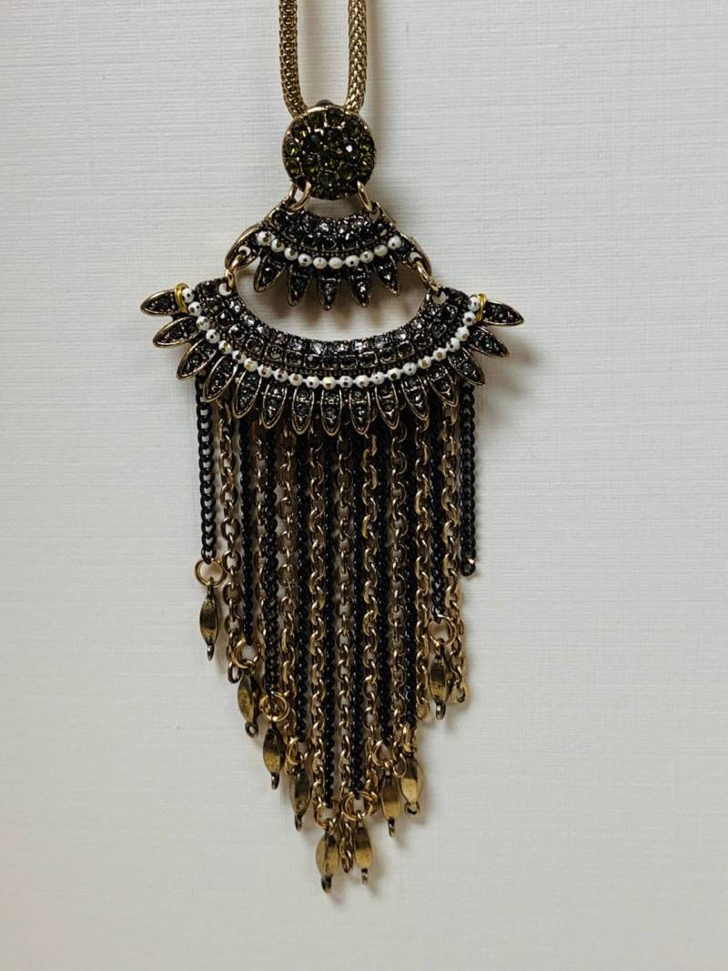 Ketten Quasten-Halskette Langer Gemischter Metall Boho Schmuck von JustBeadItByDrue