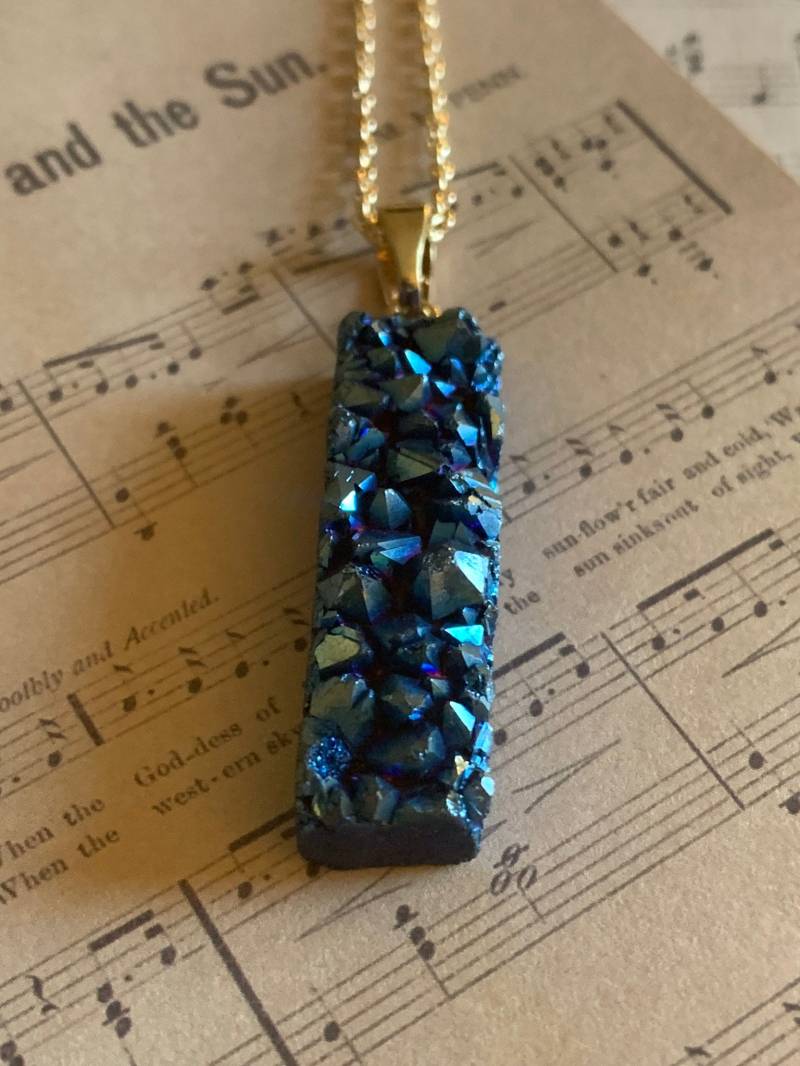 Rechteck Druzy Quarz Anhänger Halskette - Heilender Kristall von JustBeadItByDrue