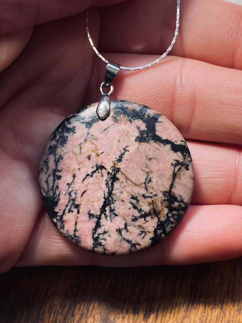 Rhodonit Marmor Stein Anhänger Halskette - Sterling Silber von JustBeadItByDrue