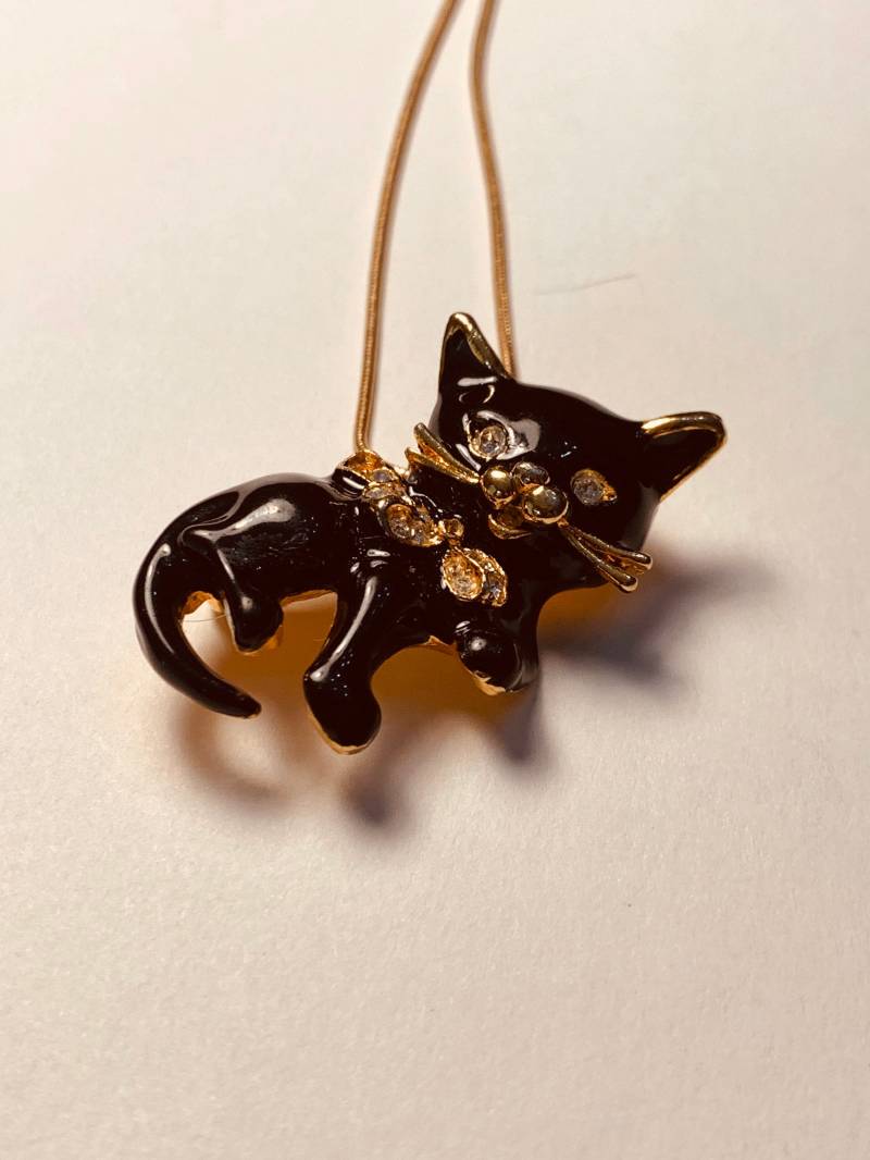 Vintage Katzen Brosche Gold Tone Katze Anstecknadel von JustBeadItByDrue