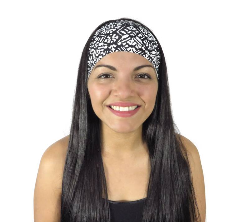 Schwarz Weiß Stirnband Yoga Workout Turban Wicking No Slip Spandex Frauen S238 von JustBreatheAcc