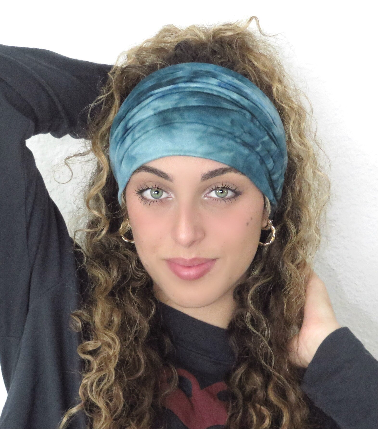 Tie Dye Scrunch Stirnband, Extra Breit Jersey Yoga Laufendes Teal Frauen Männer Bandana von JustBreatheAcc