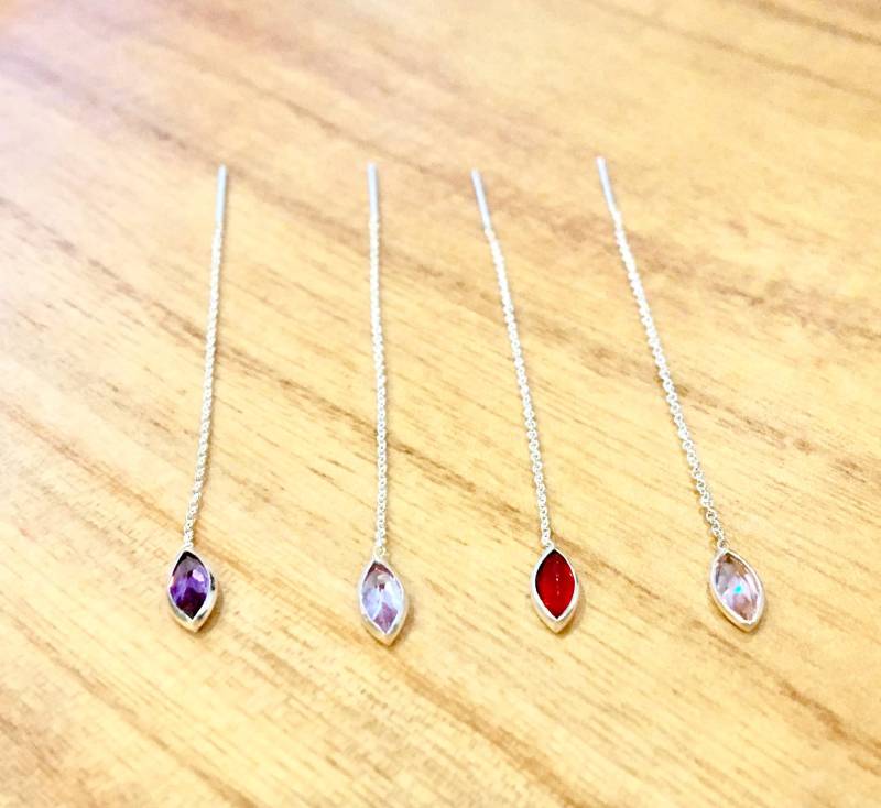 Einfädler Ohrringe, Sterling Silber, Diamant Form Lila Lavendel Rosa Rot Stein, Kristall Tropfen Baumeln Ohrringe von JustForMermaids
