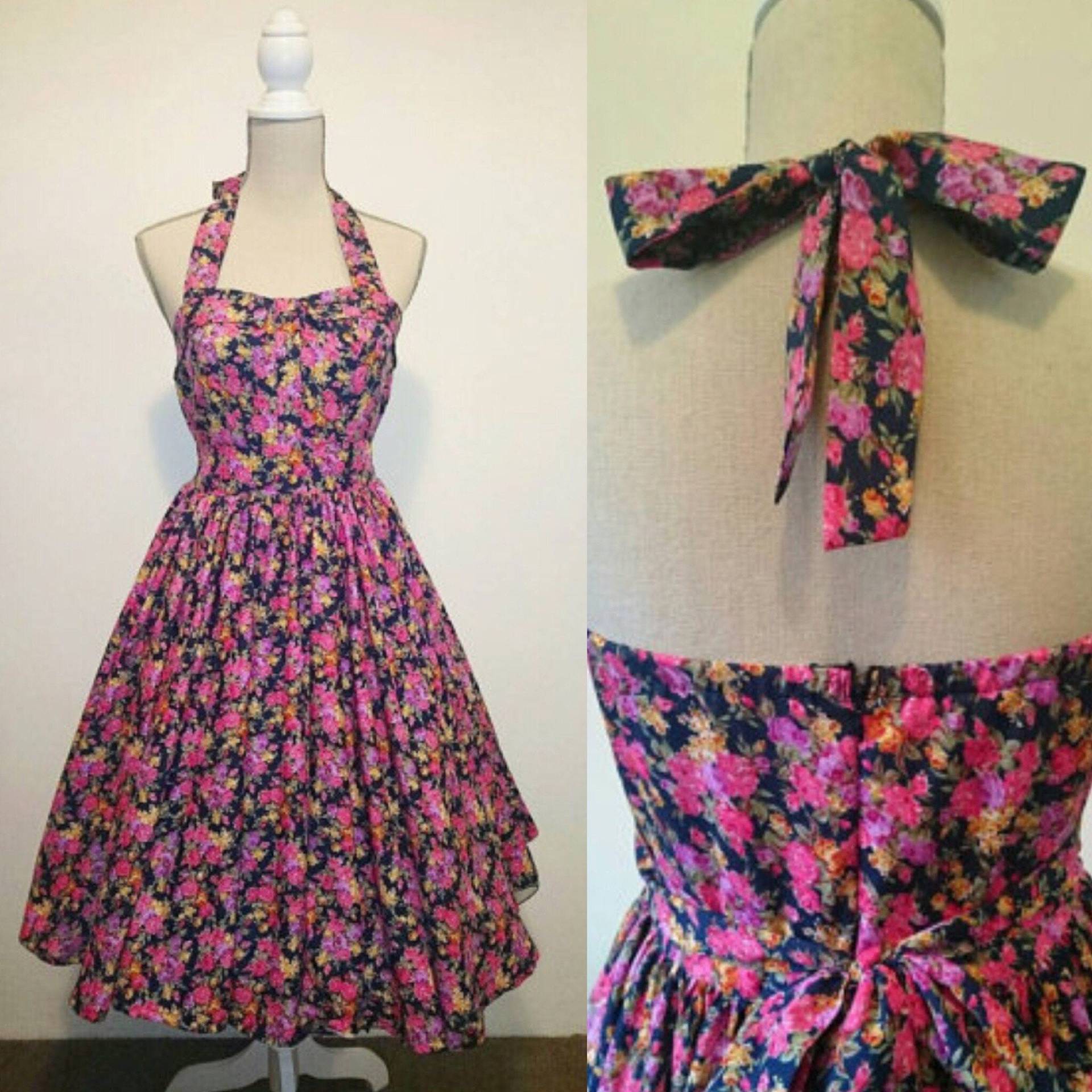 Handgemachtes 50Er 60Er Swing/Pin Up/Rockabilly Kleid - Rückenfreies Neckholder Full Circle Dress, Blumendruck Handgemachtes 50Er 60Er Swing/Pin Up/Rockabilly Kleid - Rückenfreies Neckholder Full Circle Dress, Blumendruck von JustLikeTheOldDays