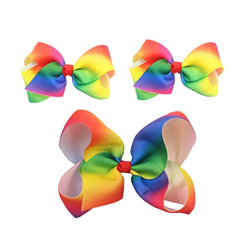 Regenbogen-Haarschleife mit Clip, Ripsband, Haarspangen für Mädchen, JB35 (Set-Q) von JustMyDress