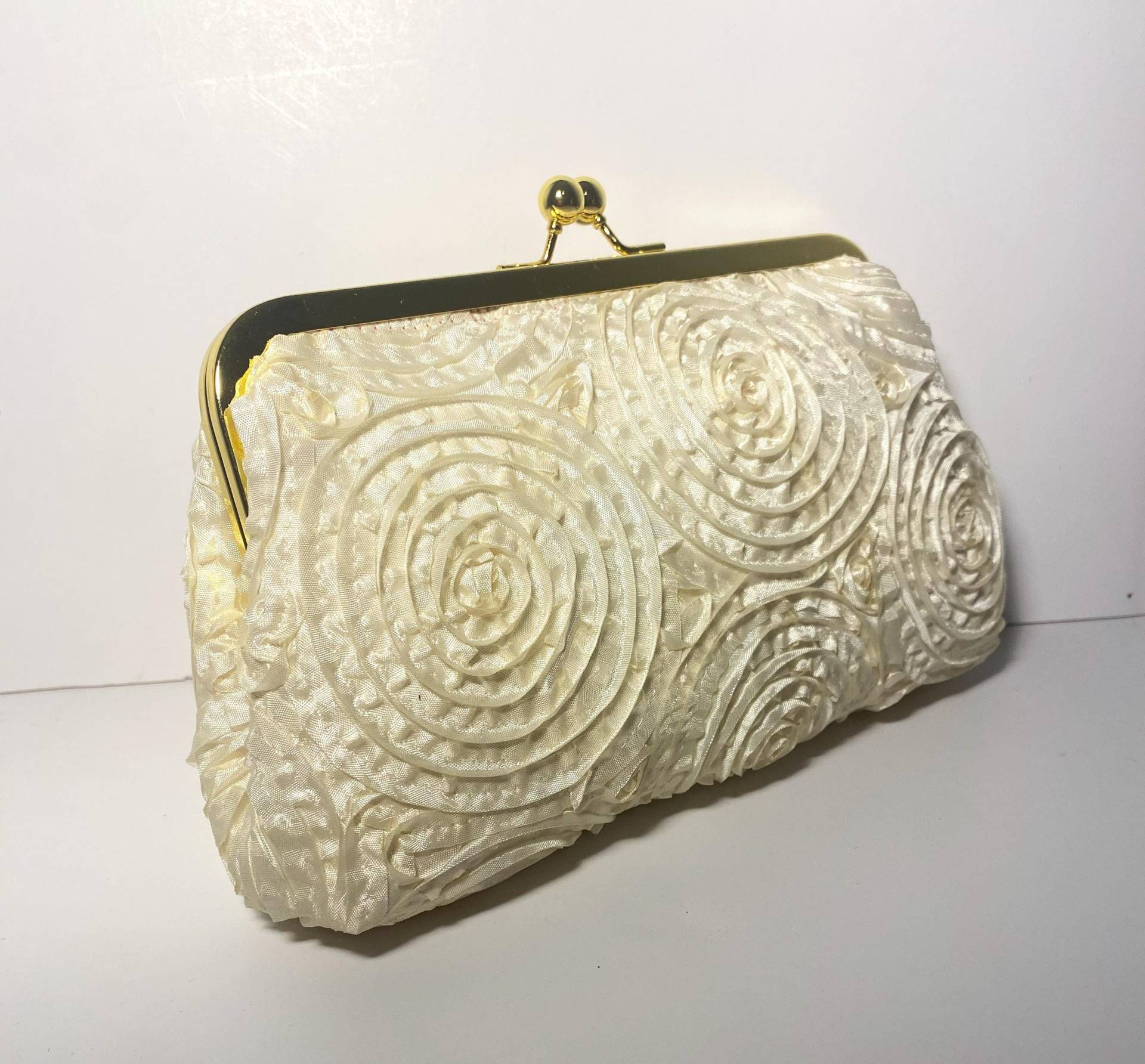 Creme, Beige, Rose Design Kupplung, Abendtasche 8 X 5 2 in Gold Ton Rahmen Creme, Beige, Rose Design Kupplung, Abendtasche 8 X 5 2 in Gold Ton Rahmen von JustMyStyleByTess