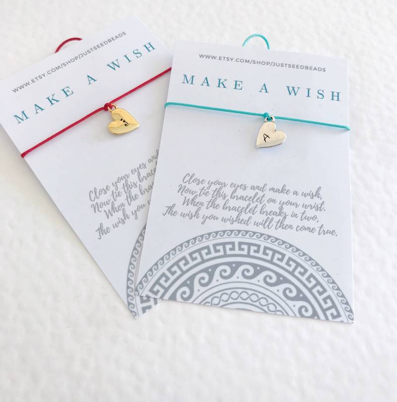 Set 2 Stück Make A Wish Armbänder Herzanhänger Mit Anfangsarmband, Personalisiertes Geschenk von JustSeedBeads