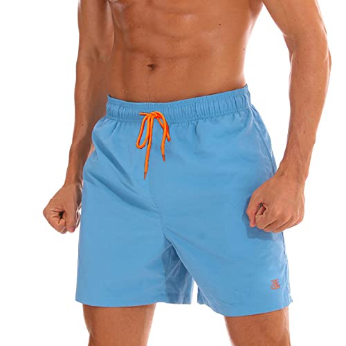 JustSun Badehose Herren Badeshorts Herren Kurz Schnelltrocknend Männer Schwimmhose Boardshorts Herren Beach Swim Shorts Hellblau S von JustSun