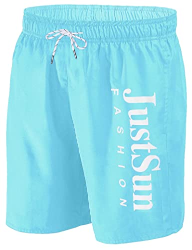 JustSun Badehose Herren Badeshorts Herren Lang Schnelltrocknend Männer Schwimmhose Boardshorts Strandshorts Herren Hellblau L von JustSun