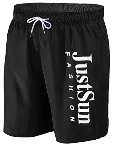 JustSun Badehose Herren Badeshorts Herren Lang Schnelltrocknend Männer Schwimmhose Boardshorts Strandshorts Herren Schwarz XXL von JustSun