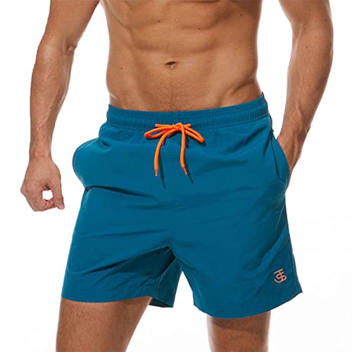 JustSun Badehose Herren Badeshorts Herren Kurz Shorts Schnelltrocknend Männer Schwimmhose Boardshorts Strandshorts Herren Beachshorts Pfauenblau M von JustSun