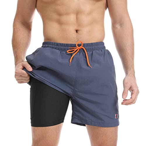 JustSun Badehose Herren Badeshorts Herren Kurz mit Kompression 2 in 1 Schnelltrocknend Männer Schwimmhose Strandshorts Schwimmshort Herren Swim Shorts Pfauenblau S von JustSun