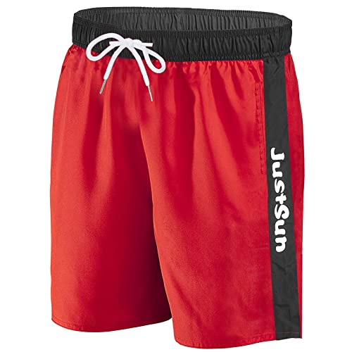 JustSun Badehose Herren Badeshorts Herren Lang Männer Schnelltrocknend Schwimmhose Boardshorts Strandshorts Herren Swimming Shorts Herren Reissverschluss Taschen Rot XL von JustSun