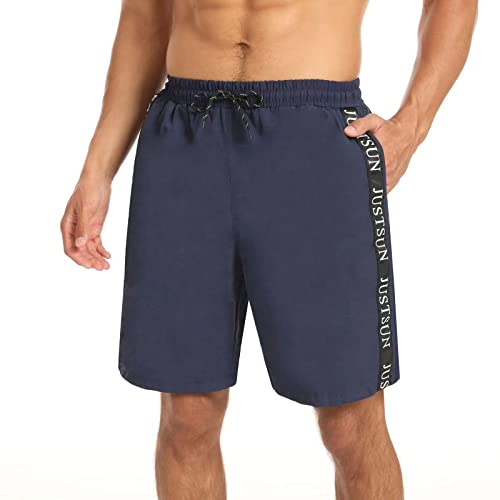 JustSun Badehose Herren Badeshorts Herren Lang Männer Schnelltrocknend Schwimmhose Boardshorts Strandshorts Herren Swimming Shorts Herren Taschen Dunkelblau XL von JustSun