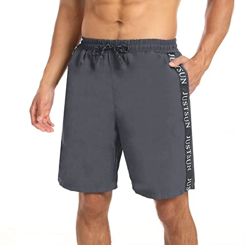 JustSun Badehose Herren Badeshorts Herren Lang Männer Schnelltrocknend Schwimmhose Boardshorts Strandshorts Herren Swimming Shorts Herren Taschen Grau XL von JustSun