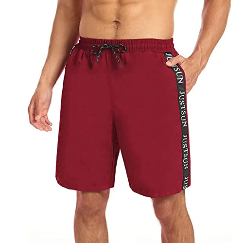 JustSun Badehose Herren Badeshorts Herren Lang Männer Schnelltrocknend Schwimmhose Boardshorts Strandshorts Herren Swimming Shorts Herren Taschen Rot XL von JustSun