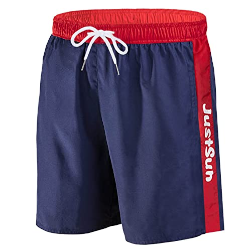 JustSun Badeshorts Herren Badehose Herren Lang Schnelltrocknend Schwimmhose Männer Strandshorts Herren Boardshorts Beach Swim Shorts Reissverschluss Taschen Dunkelblau L von JustSun