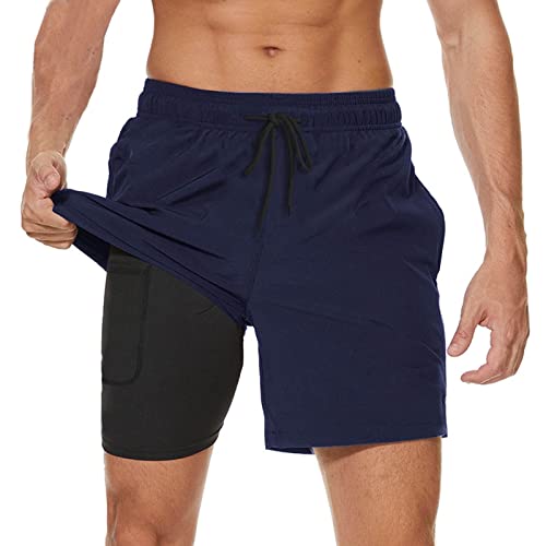 JustSun Badehose Herren Badeshorts Herren mit Kompression 2 in 1 Schnelltrocknend Männer Schwimmhose Schwimmshort Swim Shorts Dunkelblau L von JustSun