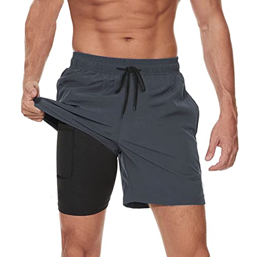 JustSun Badehose Herren Badeshorts Herren mit Kompression 2 in 1 Schnelltrocknend Männer Schwimmhose Schwimmshort Swim Shorts Grau 3XL von JustSun