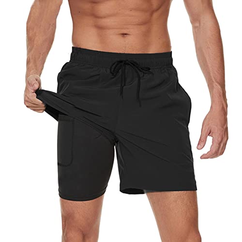 JustSun Badehose Herren Badeshorts Herren mit Kompression 2 in 1 Schnelltrocknend Männer Schwimmhose Schwimmshort Swim Shorts Schwarz L von JustSun