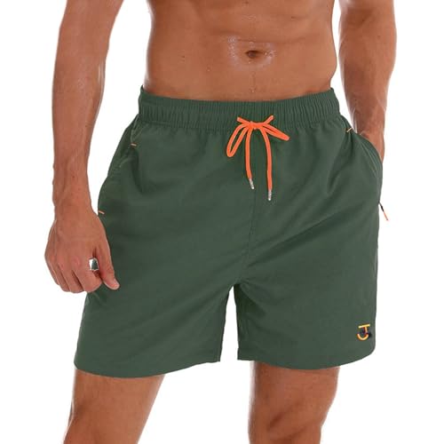 JustSun Badehose Herren Badeshorts Männer Schwimmhose Schnelltrocknend Boardshorts Strandshorts Beachshorts mit Reissverschlusstasche Armeegrün XXL von JustSun